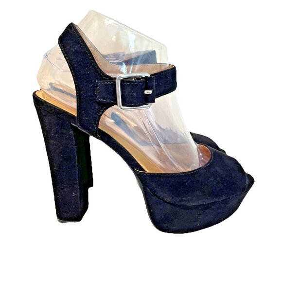 Candies Shoes - Vintage Y2K Candies Faux Suede Chunky Platform Heels Sandals Size 8 Black Funky